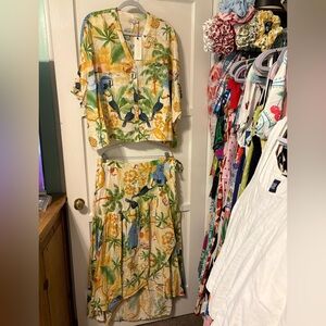 Rachel Zoe tropical toucan top & wrap skirt set